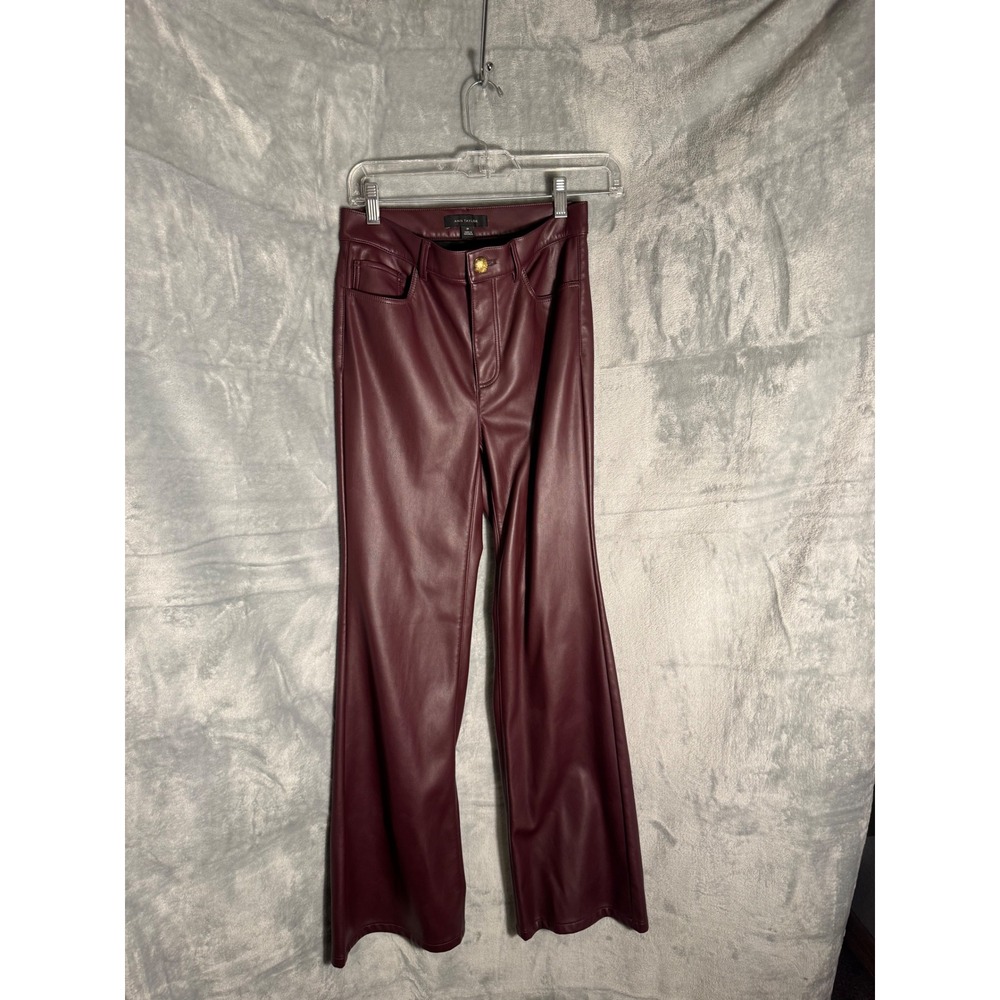 Ann Taylor Faux Leather Wide Leg Pants Burgundy Wine High Rise 0P Petite